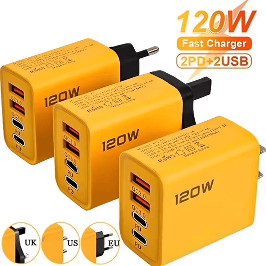 Chargeur USB C PD 4 Ports, Charge rapide 3.0 Type C, adaptateur de Charge rapide pour iPhone 16 15 Samsung Xiaomi Huawei - Quantyva Digital